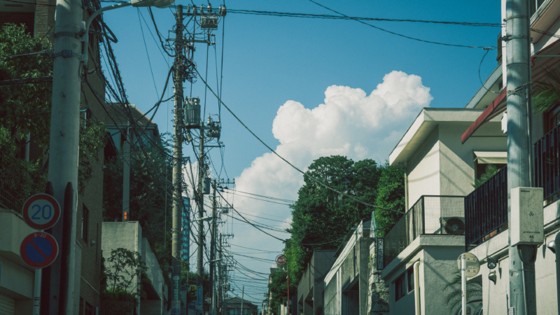 City Street with Power Lines and Trees Desktop Wallpaper 4K wallpaper 4K