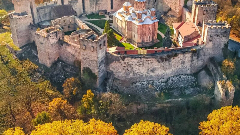Medieval Hilltop Fortress Autumn Aerial iPhone Wallpaper 4K wallpaper 4K