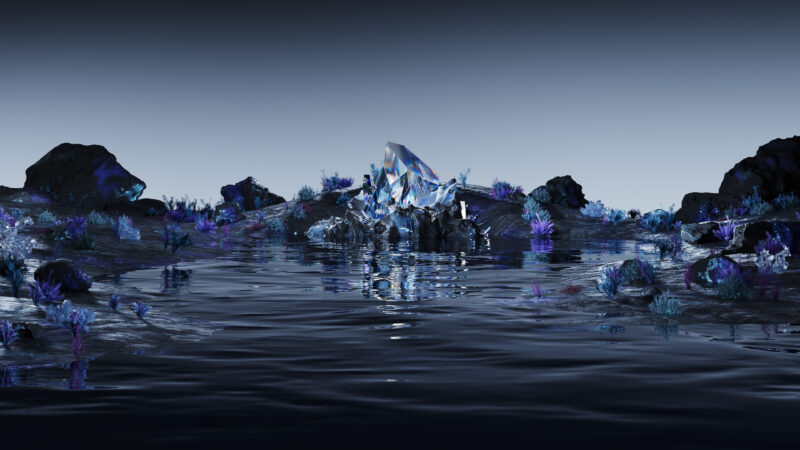 Midnight Blue Crystal Waters Surreal Dreamscape wallpaper 4K