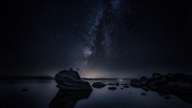Milky Way Nightscape | Water Rock Desktop wallpaper 4K