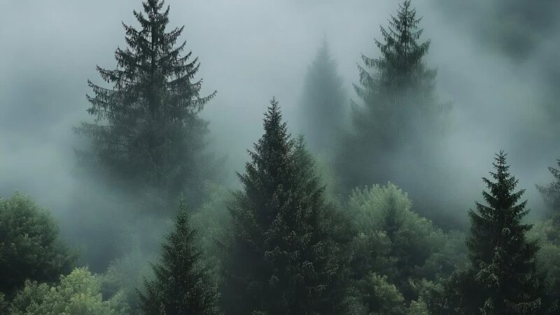 Misty Forest Trees iPhone | Evergreen Foggy Hills wallpaper 4K