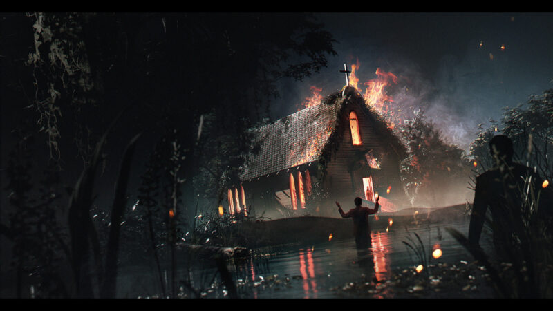 Church Engulfed In Flames Desktop Wallpaper 4K wallpaper 4K