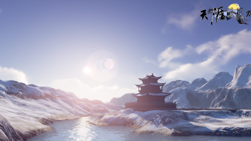 Moonlight Blade Snowy Pagoda River Valley Desktop Wallpaper 4K wallpaper 4K