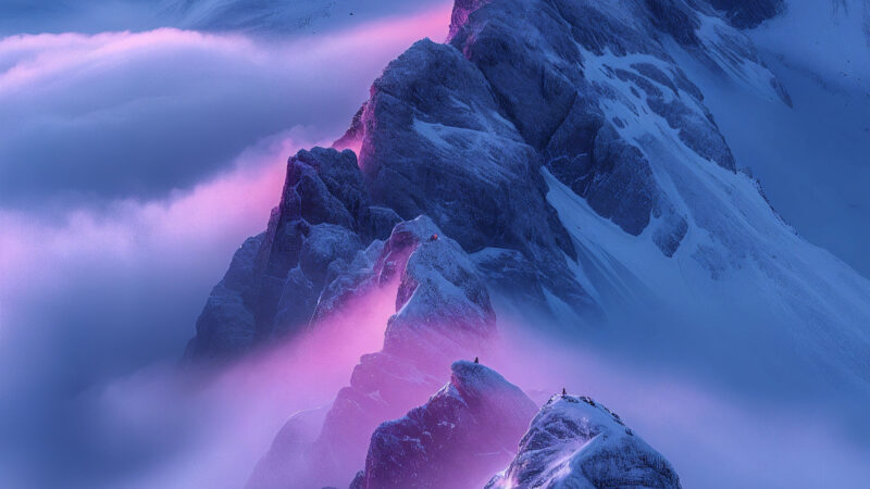 Mountain Peaks Cloud Sea iPhone | Pink Lavender Light wallpaper 4K
