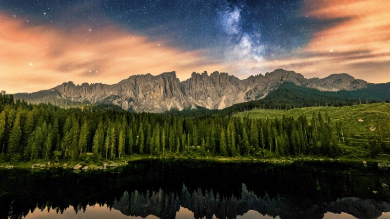 Mountain Range Night | Milky Way Reflection Desktop wallpaper 4K