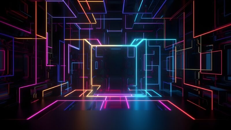 Neon Abstract Room | Glowing Lines Desktop wallpaper 4K