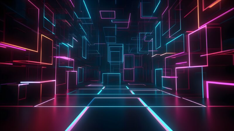 Neon Grid Tunnel | Cyberpunk Perspective Desktop wallpaper 4K