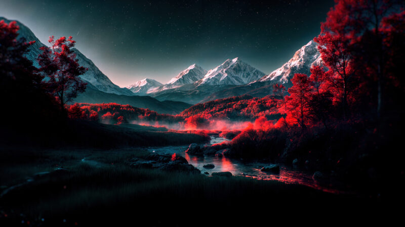 Night River Through Mountain Forest Drama wallpaper 4K