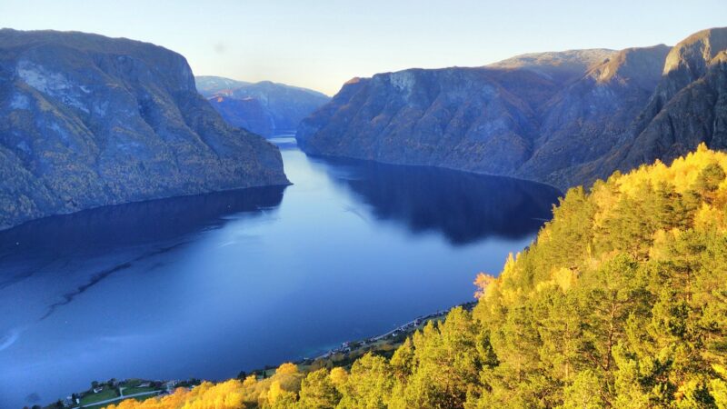 Norwegian Fjord Autumn Hillside Aerial Desktop Wallpaper 4K wallpaper 4K
