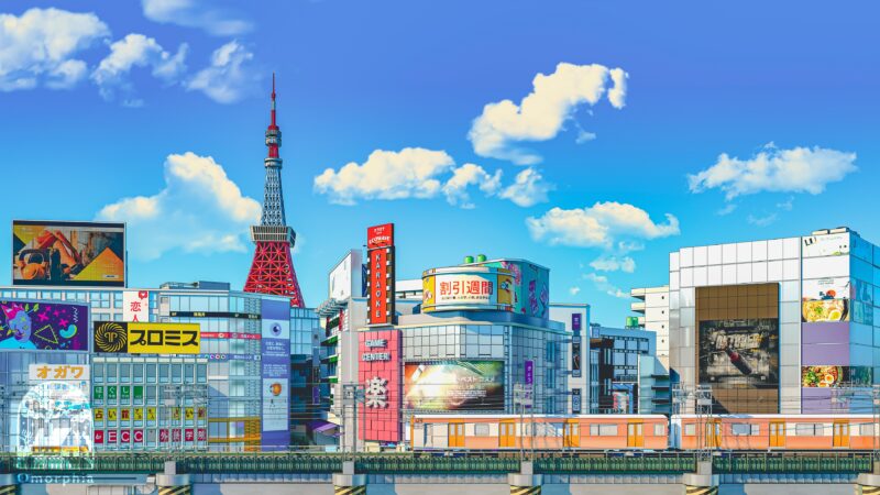 Tokyo Cityscape with Tower and Neon Signs Desktop Wallpaper 4K wallpaper 4K