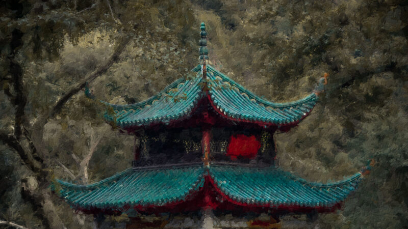 Painted Pagoda Green Tile Dark Forest Desktop Wallpaper 4K wallpaper 4K