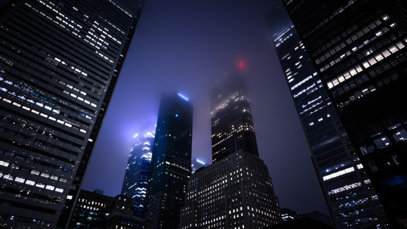 Dark City Skyline Foggy Night Desktop Wallpaper 4K wallpaper 4K
