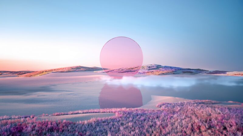 Pink and Purple Lake Shimmers at Dusk wallpaper 4K