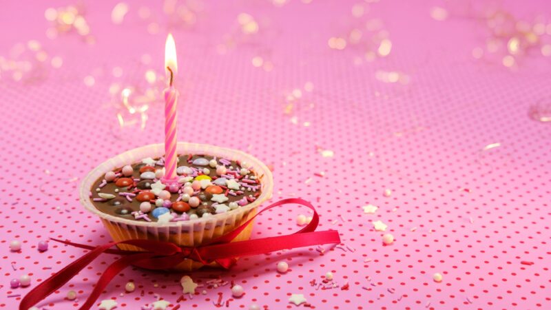 Pink Cupcake Candle 4K Desktop | Muffin Sprinkles Wallpaper wallpaper 4K