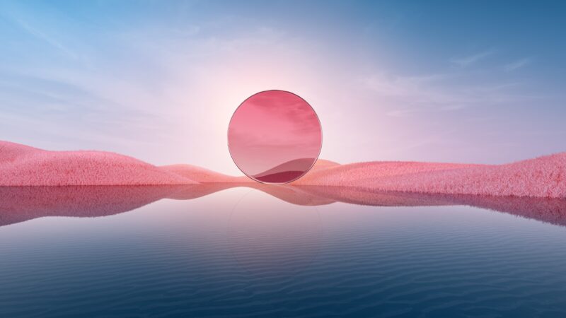 Pink Dunes Orb | Reflective Desert Desktop wallpaper 4K