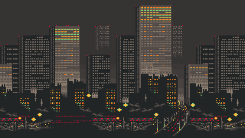 Pixel Art Cityscape at Night Desktop Wallpaper 4K wallpaper 4K