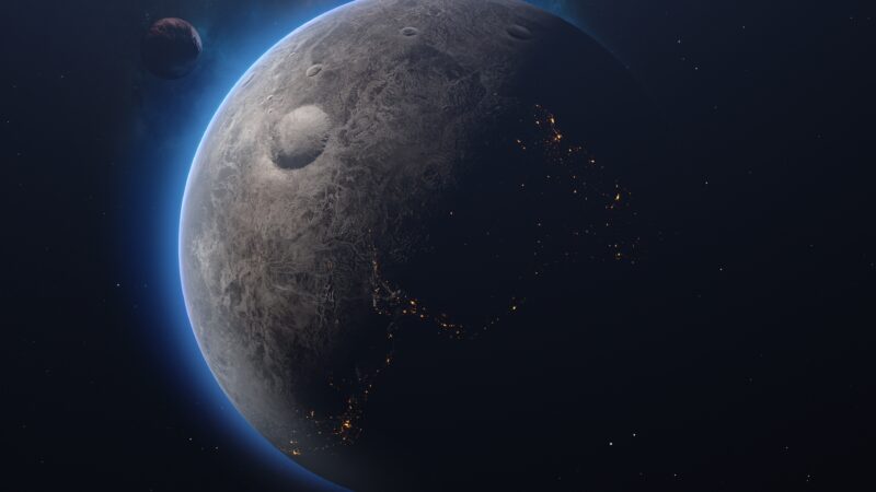 Planet City Lights Desktop | Gray Space Surface wallpaper 4K