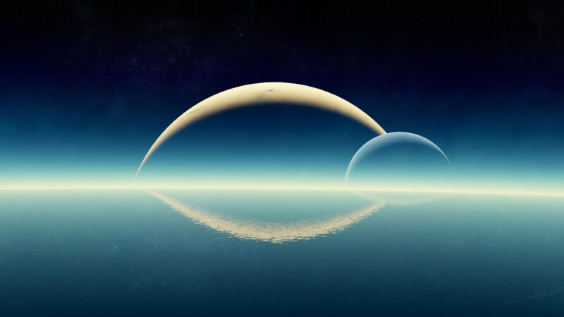 Planets And Moon Rising Over Alien Ocean wallpaper 4K
