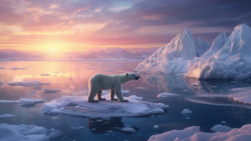 Polar Bear Sunset | Arctic Ice Floe Desktop wallpaper 4K