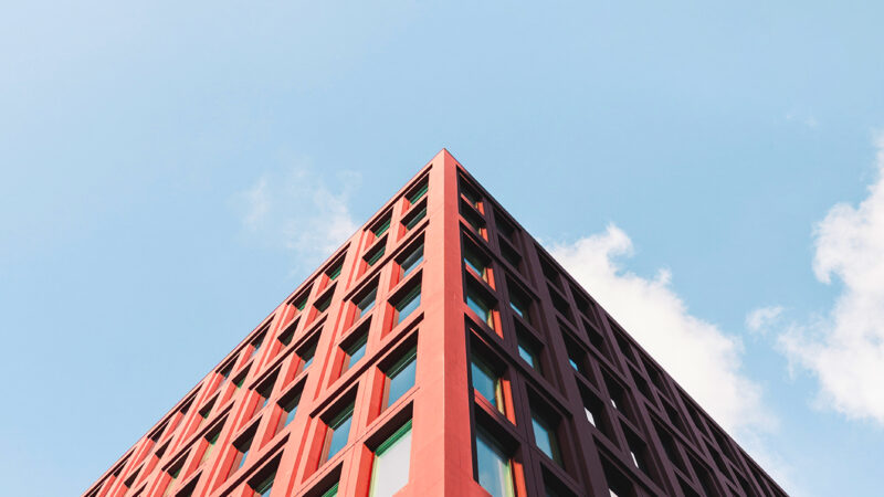 Red Building Low Angle iPhone | Architectural View wallpaper 4K