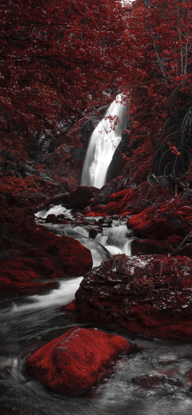 Red Forest Waterfall | iPhone Long Exposure wallpaper 4K