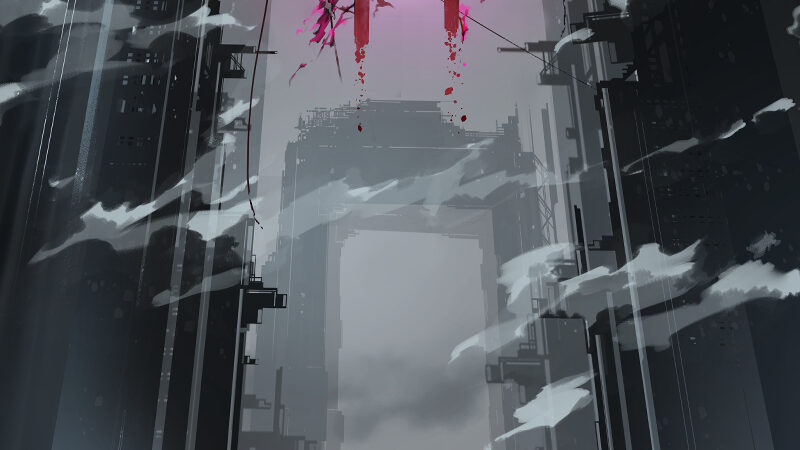 Red Mech Torii Futuristic Skyline iPhone Wallpaper 4K wallpaper 4K