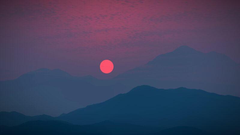 Red Sun Mountain Dusk | Scenic Desktop View wallpaper 4K