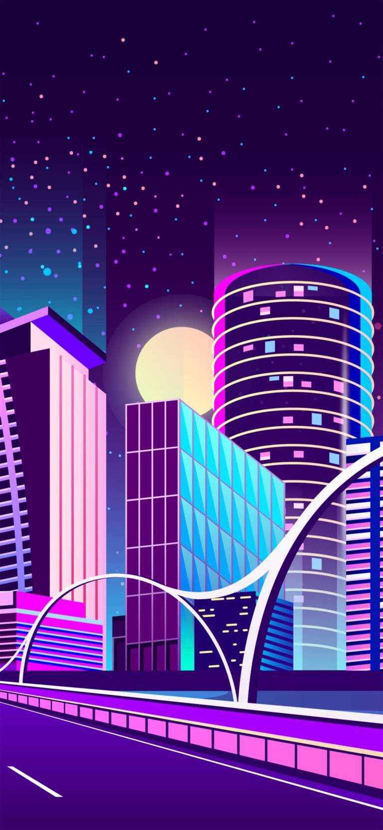 Neon City Lights iPhone | Retro Geometric Skyline wallpaper 4K