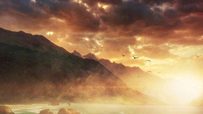 Rocky Coast Purple Clouds Digital Art iPhone Wallpaper 4K wallpaper 4K