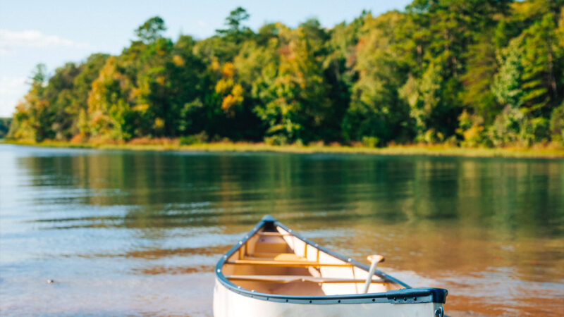 Rowboat Shoreline iPhone | Calm Water & Red Buoy wallpaper 4K