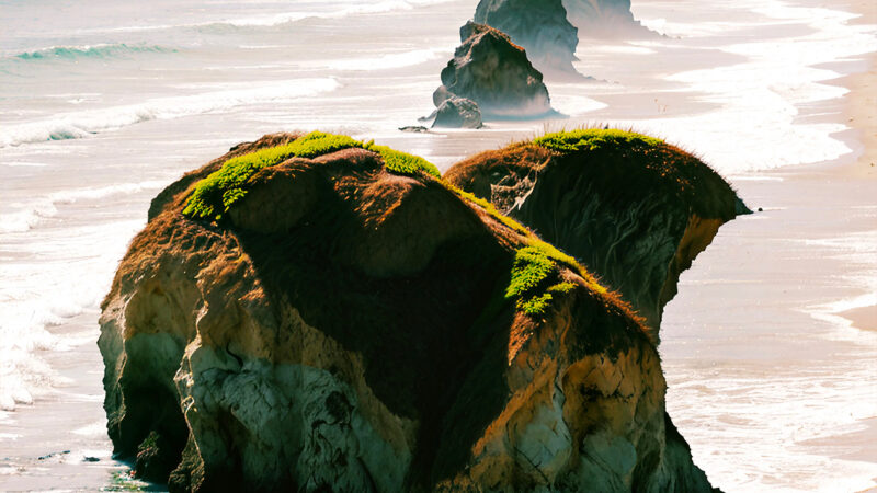 Sandy Beach Rocks iPhone | Golden Coastal Light wallpaper 4K