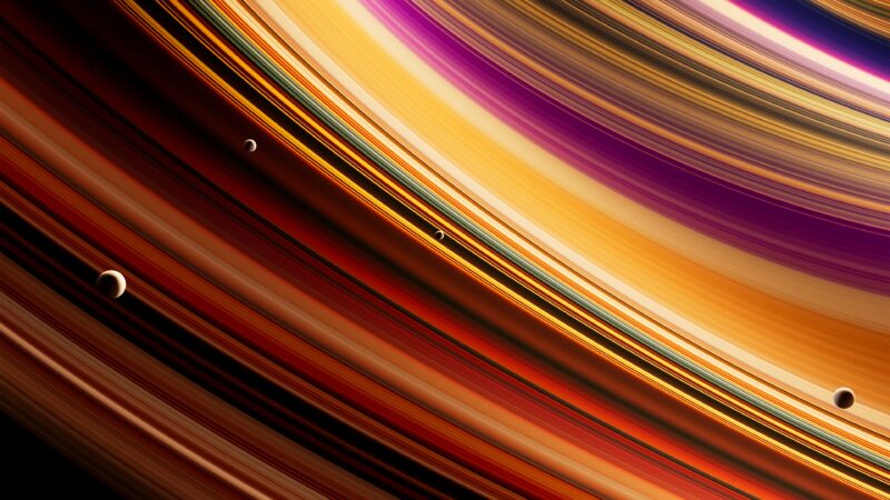 Saturn and Moon Glowing With Orbital Rings wallpaper 4K