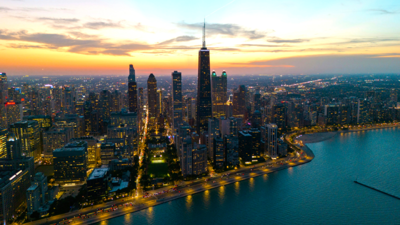 Chicago Cityscape at Sunset Desktop Wallpaper 4K wallpaper 4K