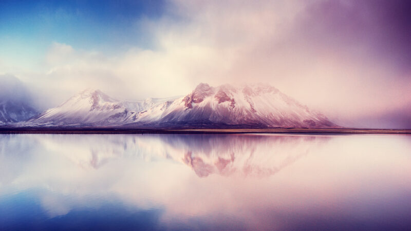 Snow Mountain Reflection | Calm Winter Desktop wallpaper 4K