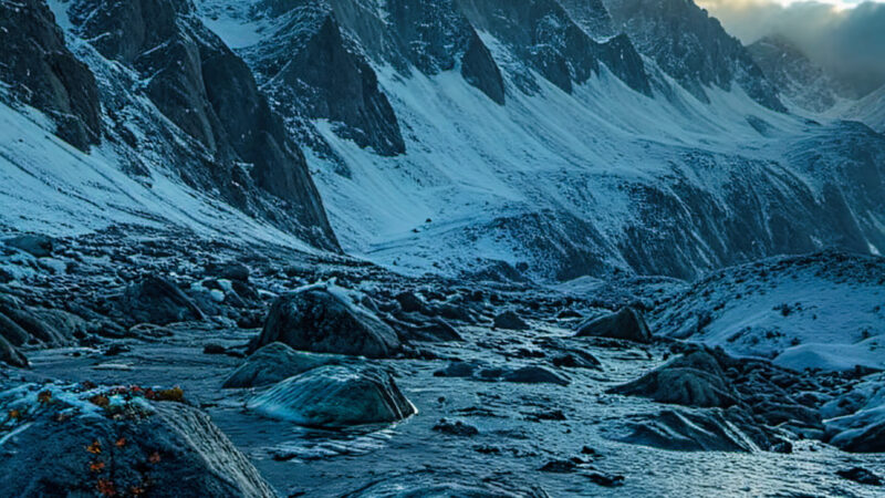 Snowy Mountain Stream | iPhone Winter Landscape wallpaper 4K