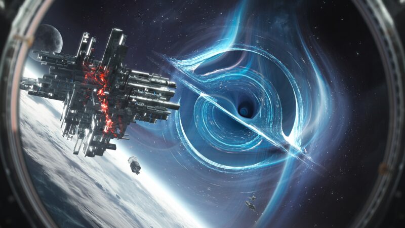 Black Hole Spaceship | Cosmic Desktop View wallpaper 4K