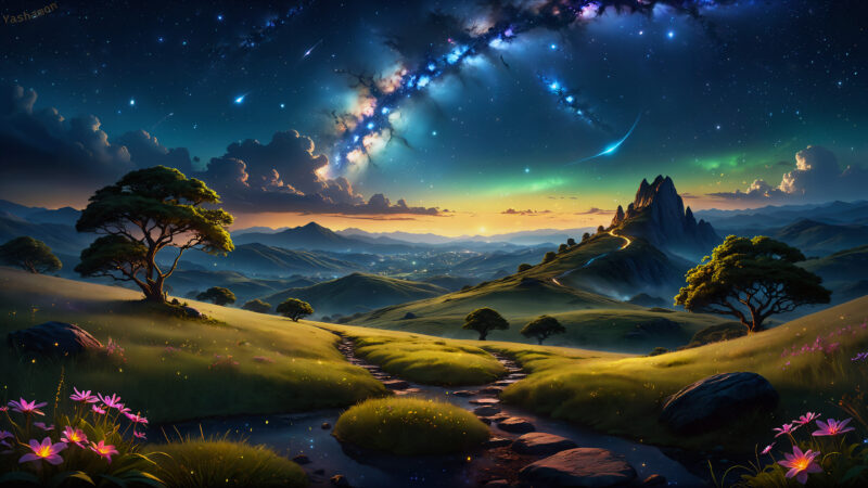 Starlit Dawn Over Dreaming Lands wallpaper 4K