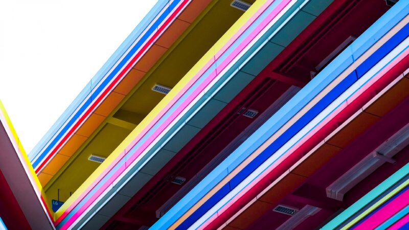 Striped Building Facade Desktop | Colorful Urban Lines wallpaper 4K