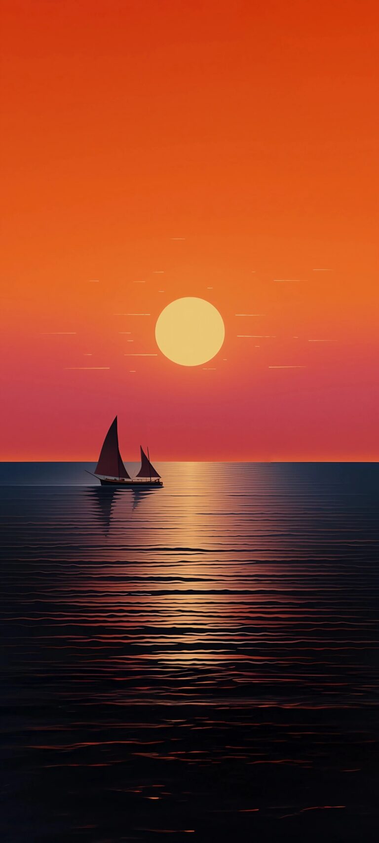 Sunset Sailboats iPhone | Reflective Ocean View wallpaper 4K