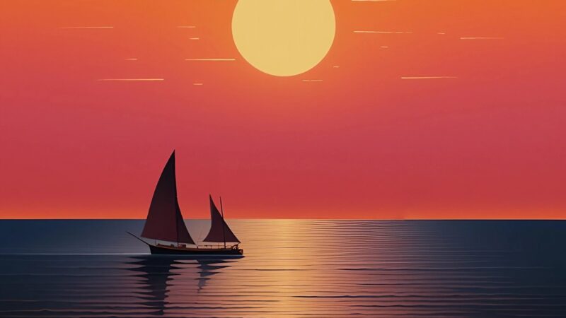 Sunset Sailboats iPhone | Reflective Ocean View wallpaper 4K