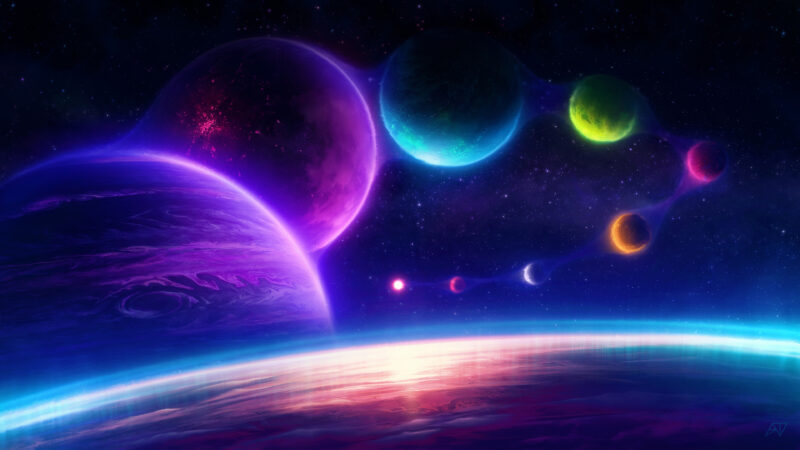 Surreal Colorful Sky Filled With Aesthetic Planets wallpaper 4K