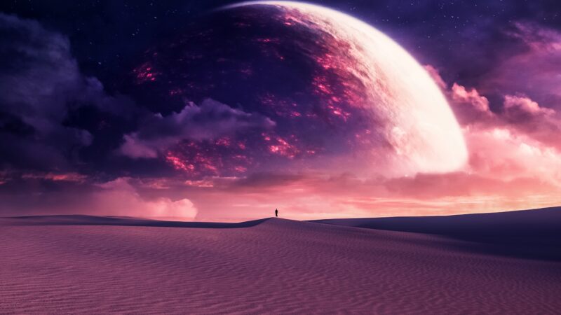 Surreal Desert Planet Beneath a Starry Void wallpaper 4K