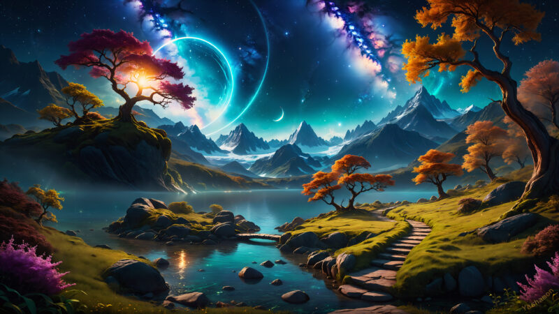 Surreal Mountains Beneath a Mystical Sky wallpaper 4K