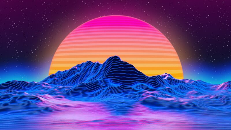 Synthwave Sunset Over Neon Mountain Range wallpaper 4K