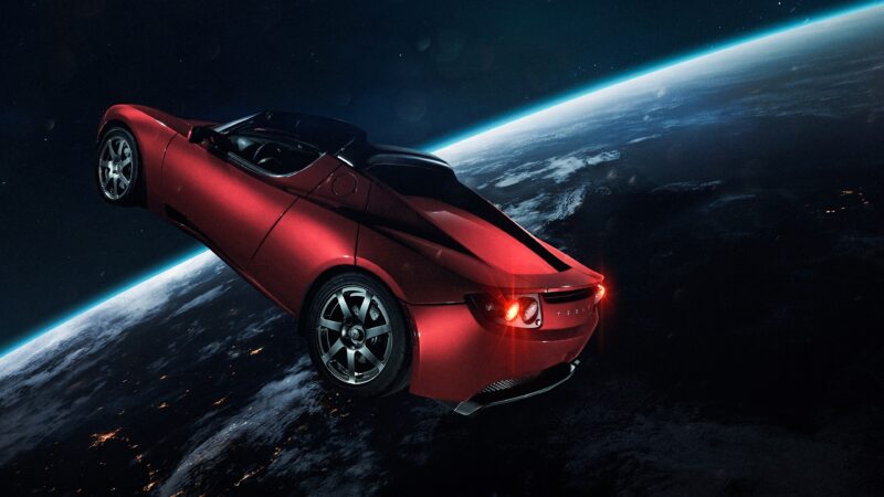 Tesla Roadster in Space | Earth Horizon View Desktop wallpaper 4K