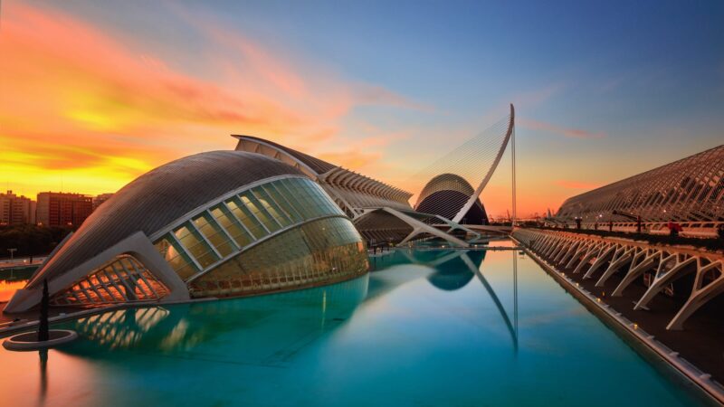 Valencia City of Arts Sciences Sunset Desktop Wallpaper 4K wallpaper 4K
