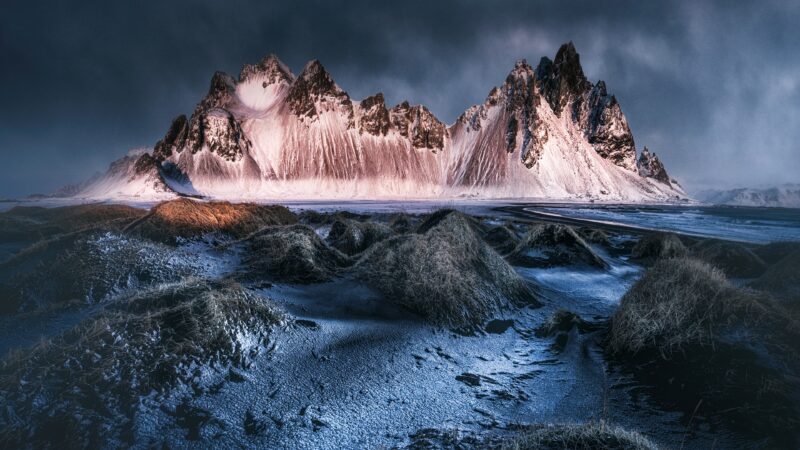 Vestrahorn Rises from Iceland Black Sand wallpaper 4K