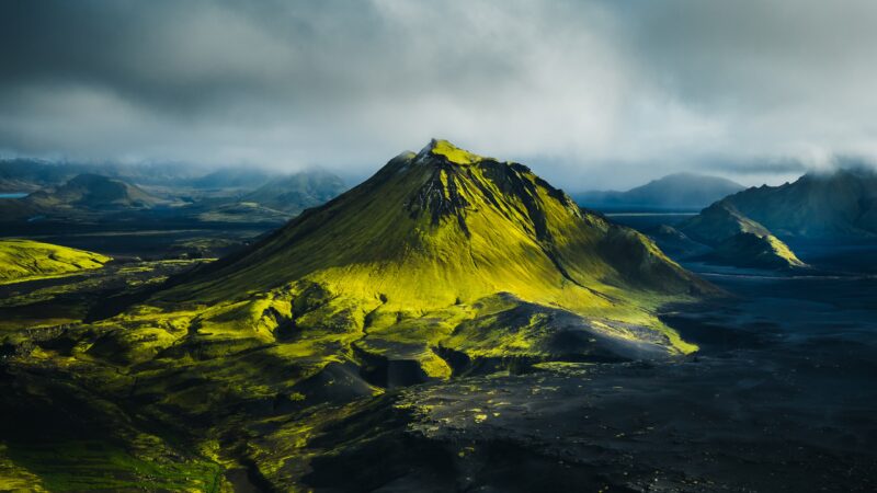 Volcanic Cone Landscape | Dramatic Golden Light Desktop wallpaper 4K