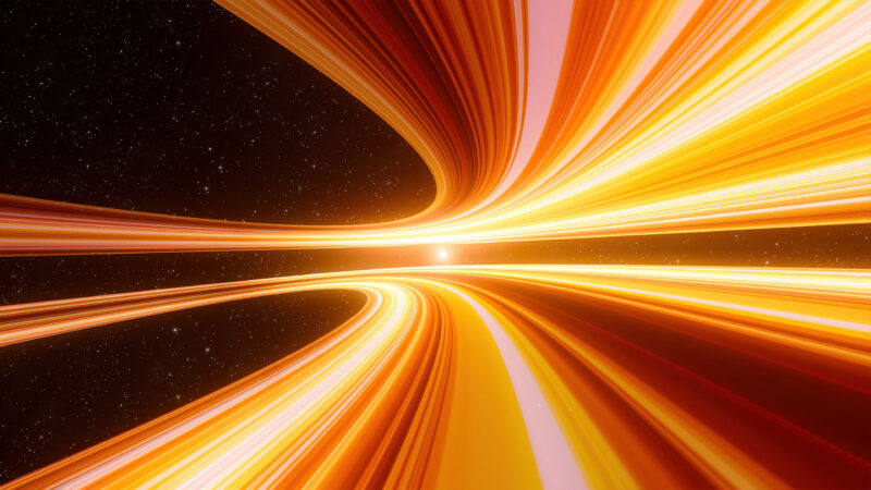 Warping Through Orange Light Streaks in Space wallpaper 4K