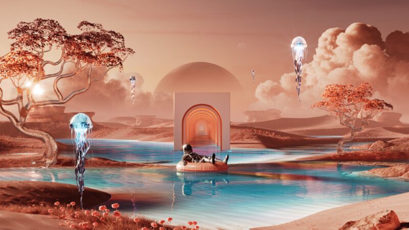 Astronaut River Float Desktop | Dreamy Space Journey wallpaper 4K